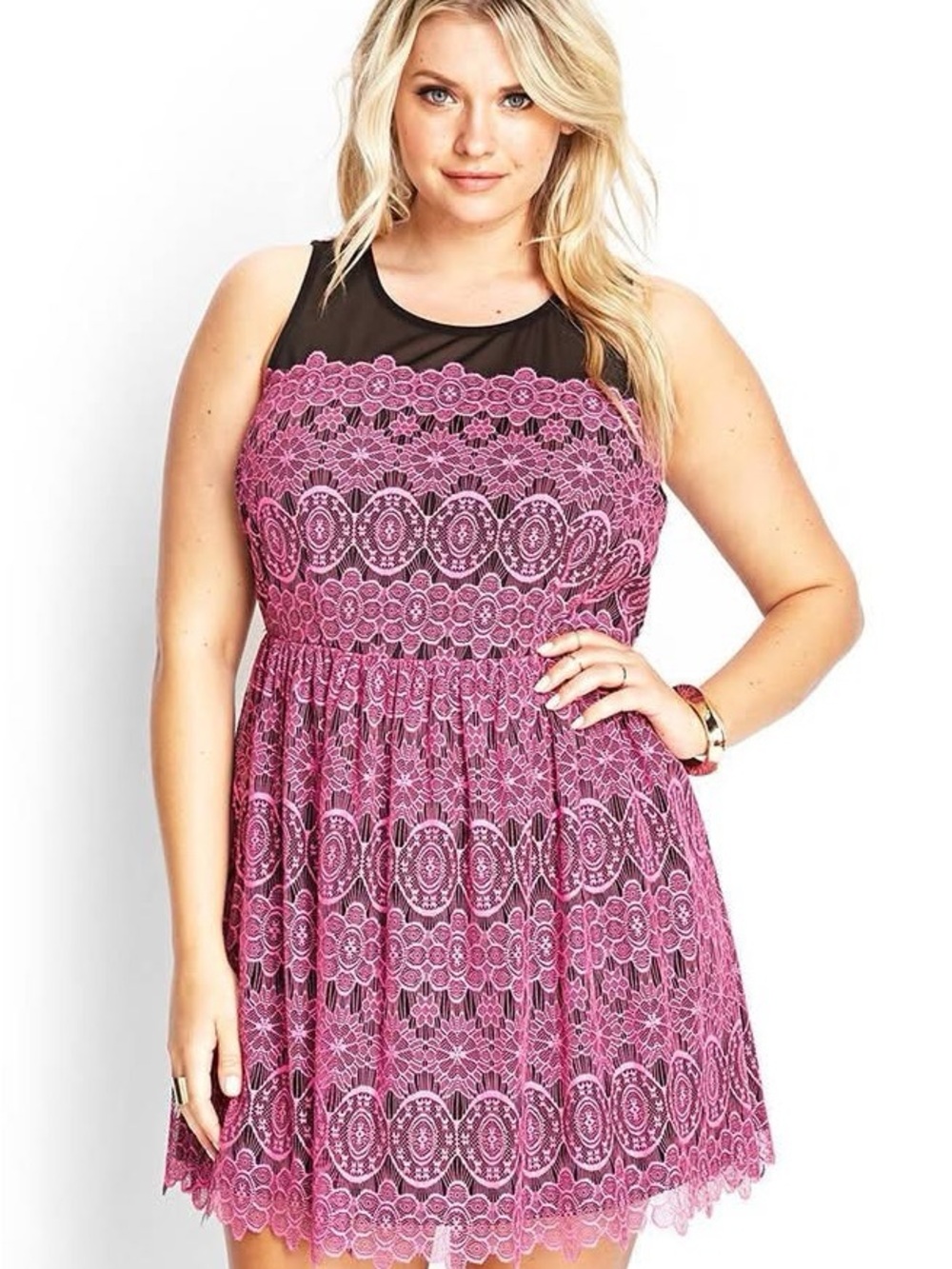 Lace overlay fit and flare dress